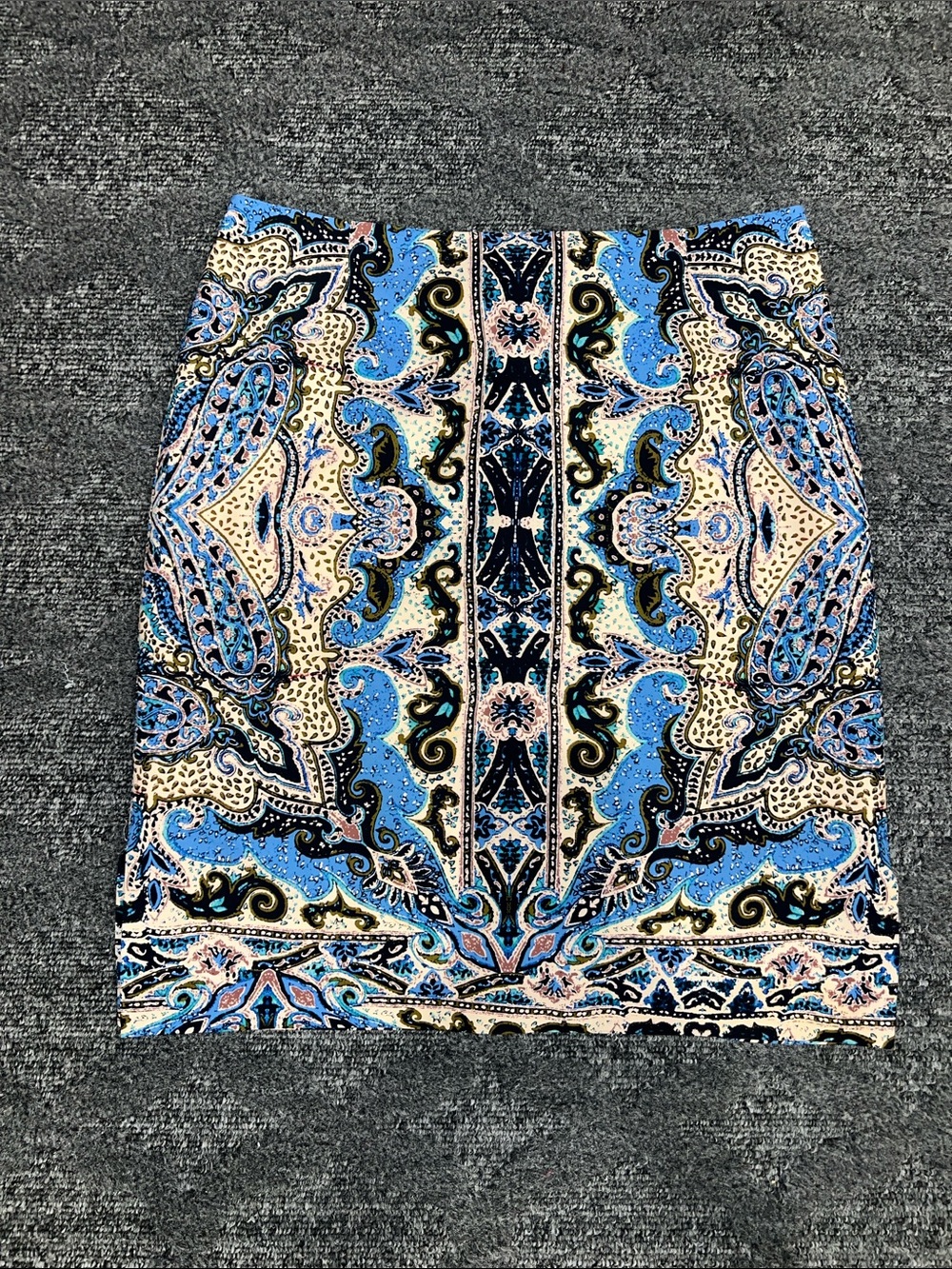 ANTONIO MELANI Blue Paisley Pencil Skirt with Cream Accents